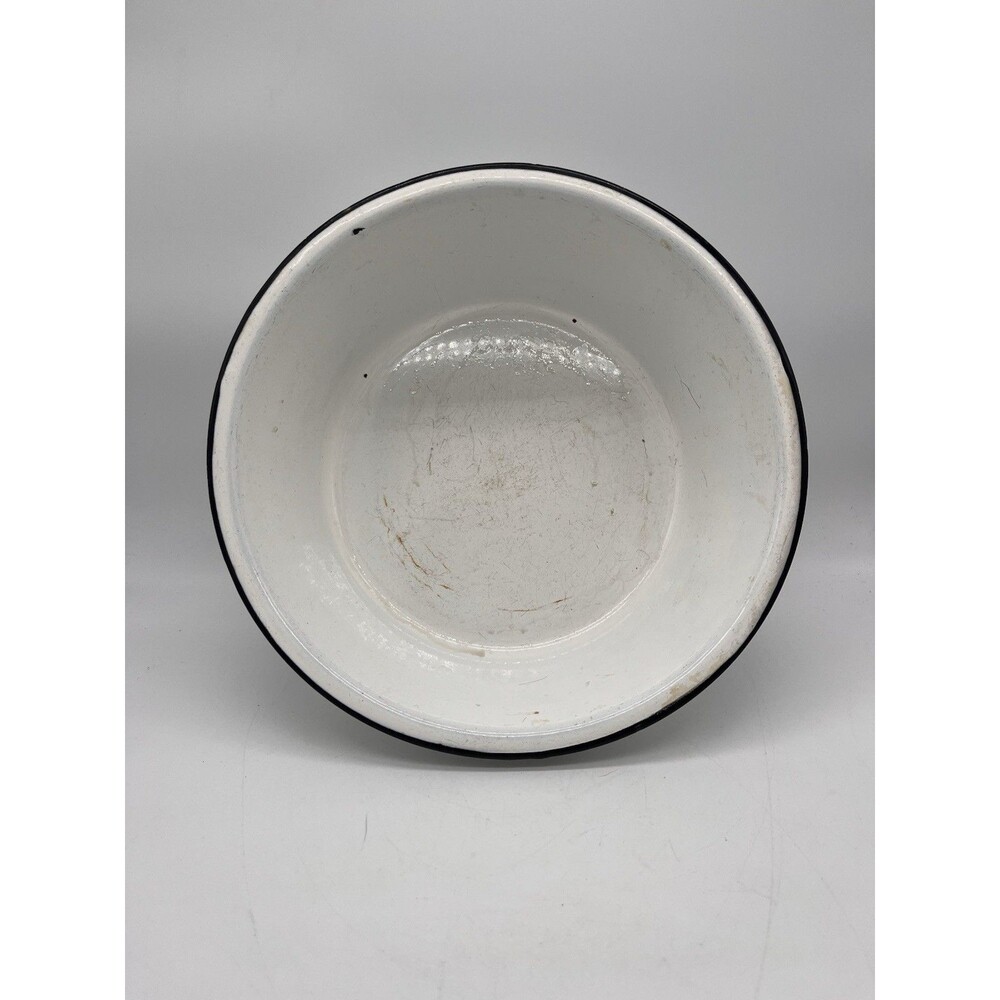 Vintage Enamelware, 10.5"  X  3.5" Wash Basin, White with Black Trim